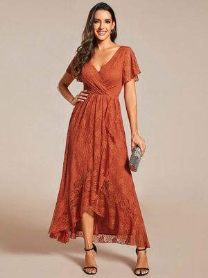 Ever Elise-Short Sleeve Ruffled Lace Mother Of The Bride Dress