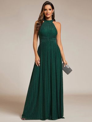 Ever Everlaine-Halter Neck Pleated Glittery Formal Evening Dress With Empire Waist