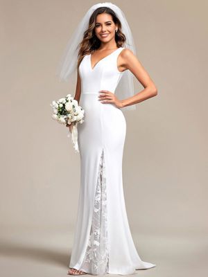 Franselle's Bride-Sleeveless Polyester Mermaid Wedding Dress With Lace-Adorned Back
