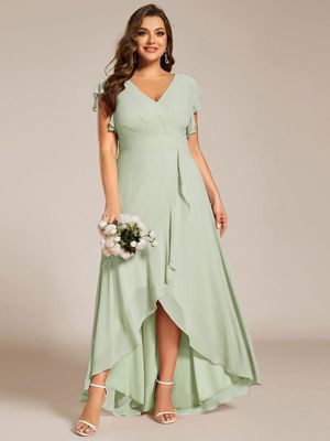 Ever Celia - Plus Size A-Line Chiffon High-Low Bridesmaid Dress With Ruffled Sleeve