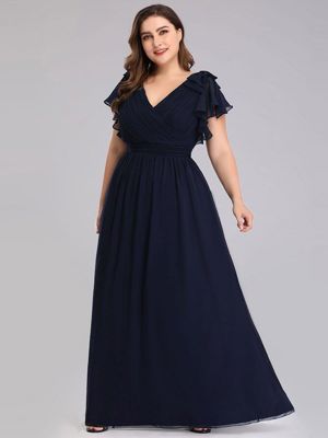 Pretty Avelyn-Plus Size Ruched Bodice Formal Evening Dresses With Ruffles Sleeves