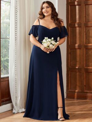 Pretty Reya-Plus Size Cold Shoulder Formal Bridesmaid Dress With Side Slit