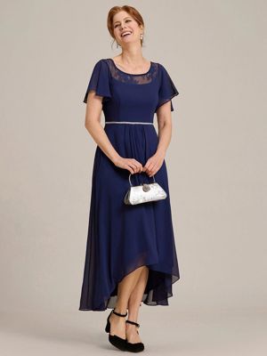 Chiffon Ruffle Sleeves Asymmetrical Hem Mother Of The Bride Dress