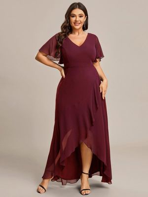 Pretty Oree-Plus Size Elegant Lotus Sleeves Chiffon Bridesmaid Dress