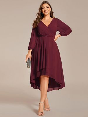 Pretty Briar-Plus Size Chiffon A-Line 3/4 Sleeves Asymmetrical Hem Wedding Guest Dress