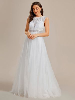 Peresia's Bride-Sleeveless See-Through Round Neckline Lace Embroidery Wedding Dress
