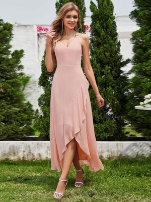 Ever Quincey-Charming Sleeveless Chiffon Lotus Leaf Bridesmaid Dress With V-Neck