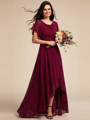 Ever Gigi-Elegant Round Neckline Short Sleeve A-Line Chiffon Bridesmaid Dress