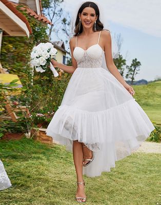 Saharia's Bride-Tulle Corset Top Sweetheart High-Low Wedding Dress