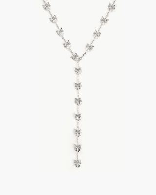 Bow Lariat Long Necklace In Silver
