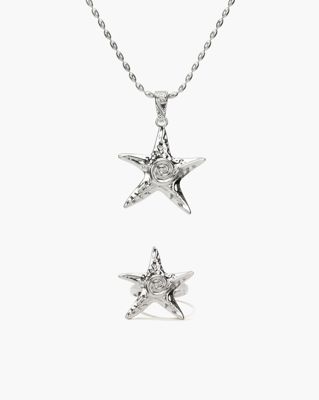 Starfish Necklace & Ring Set In Silver