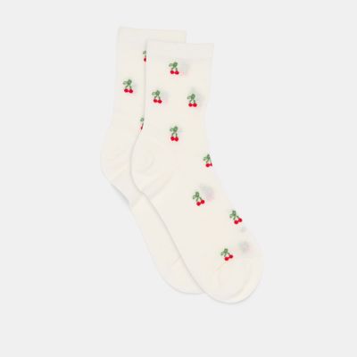 Cherry Waffle Knit Socks White Red