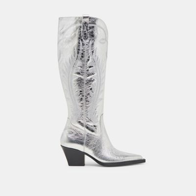 Ryatt Wide Calf Boots Silver Distressed Leather